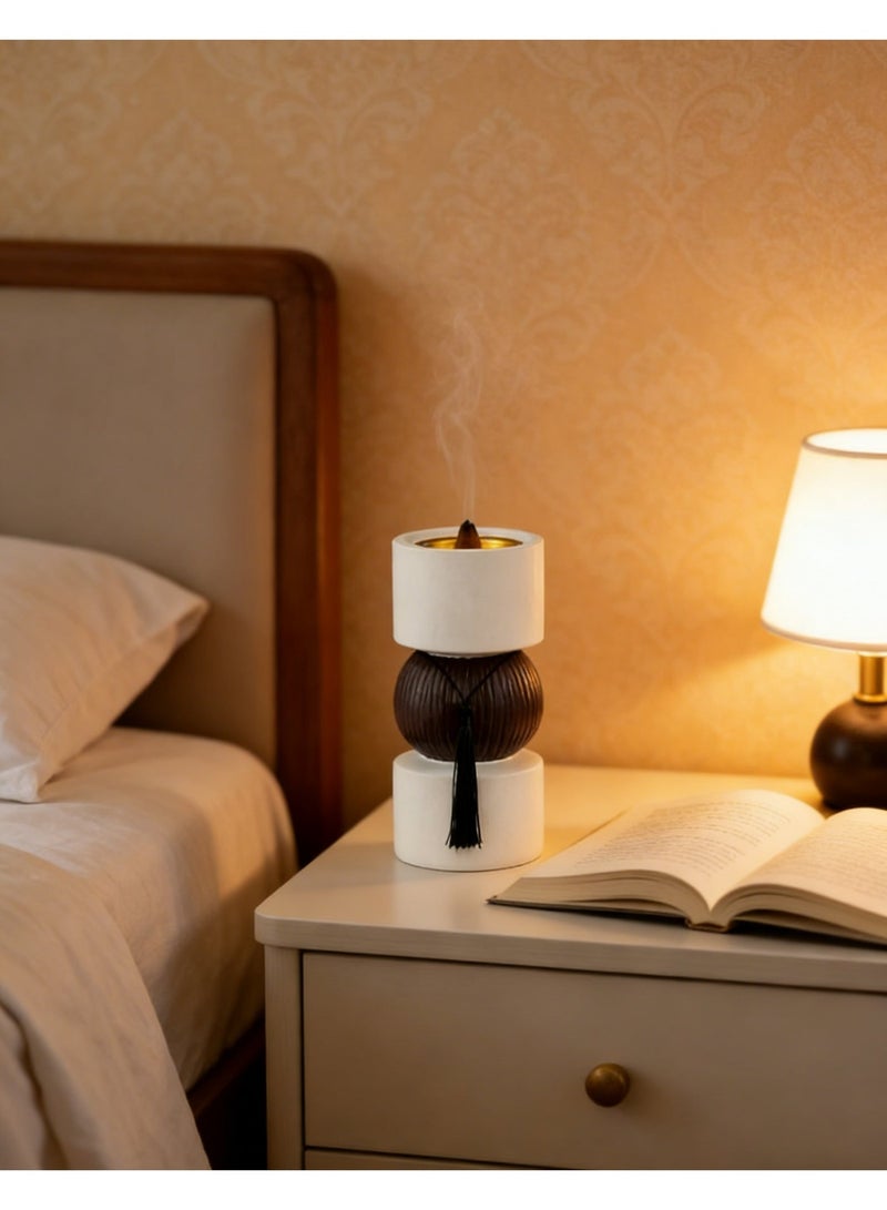 Dumbbell Shape Bakhoor Burner with Tassel - Ceramic & Wood Incense Holder for Middle Eastern Oud, Frankincense, Aromatherapy, Home Decor - Image 5